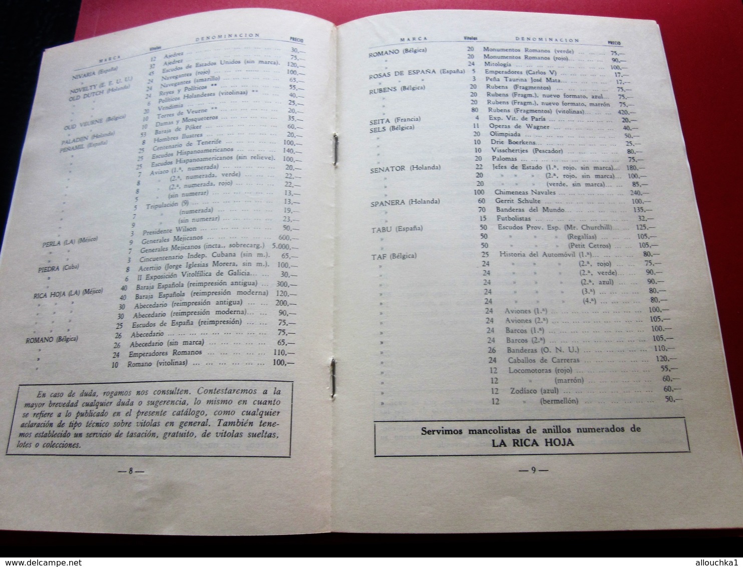 ANILLOS DE CIGARO CATALOGO DE PRECIOS BAGUES CIGARES Facturas de papel antiguas y documentos comerciales de España-1965