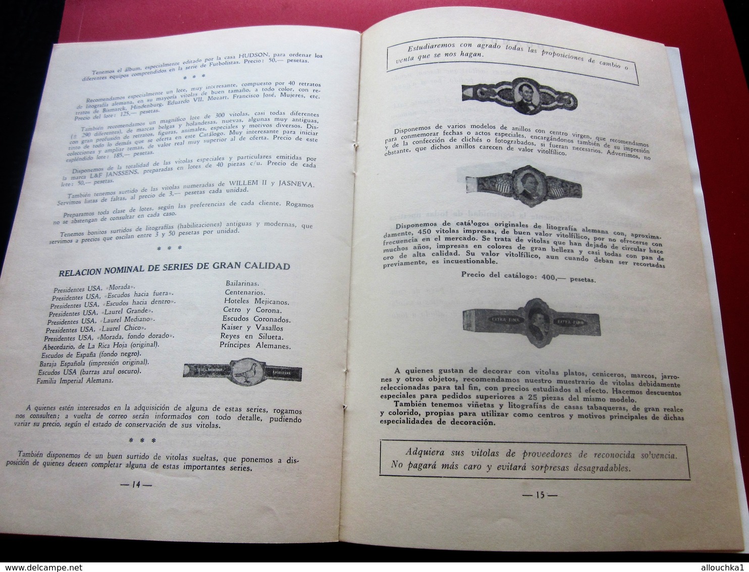 ANILLOS DE CIGARO CATALOGO DE PRECIOS BAGUES CIGARES Facturas de papel antiguas y documentos comerciales de España-1965