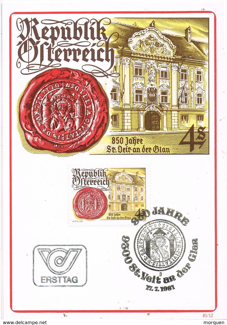 32667. Tarjeta Maxima St. VEIT An Der GLAN (Austria) 1981. 850 Jahre Stadt - Cartas Máxima