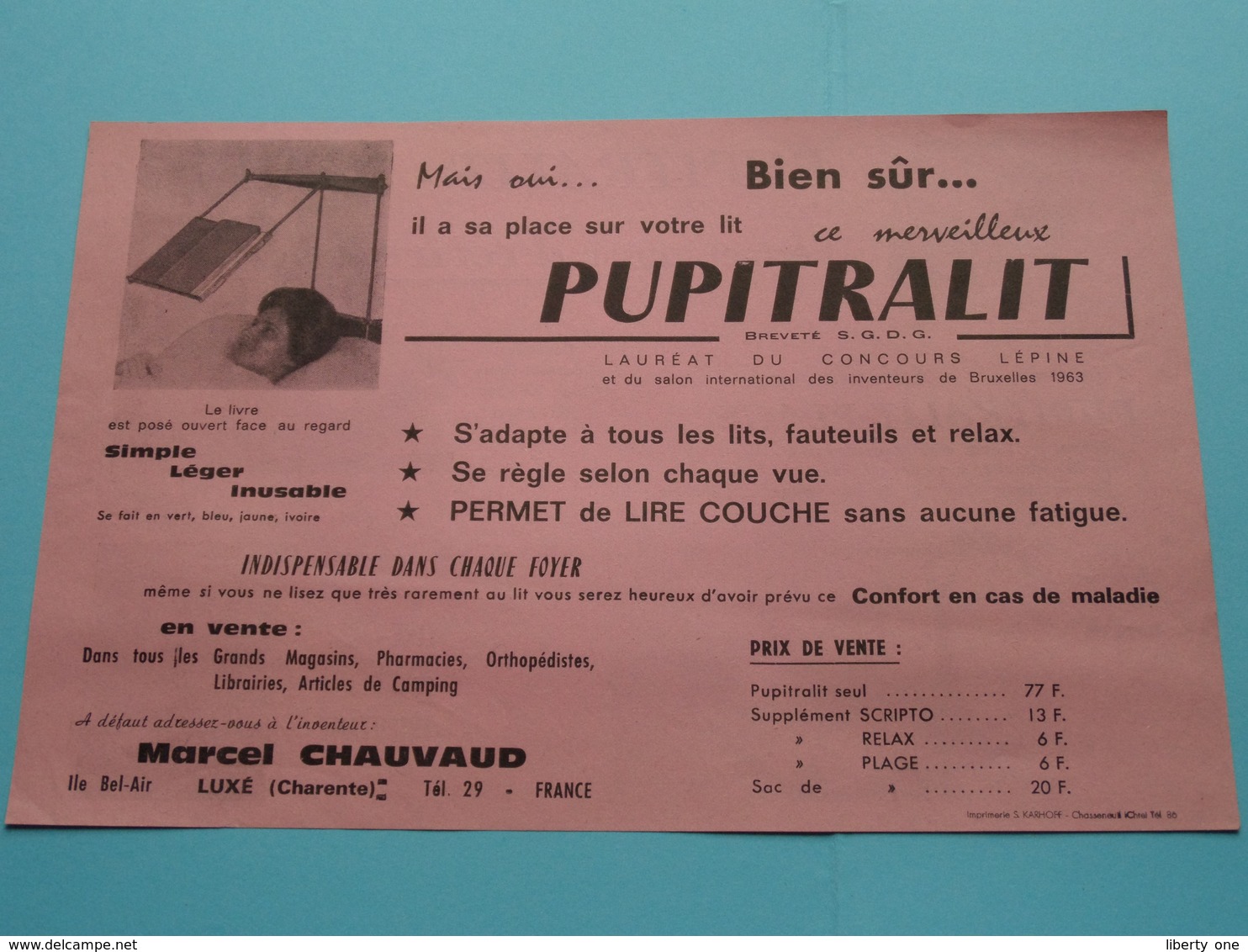 PUPITRALIT - SCRIPTO Permet Aussi D'écrire Couché > Marcel Chauvaud Luxé Charente France ( Zie / Voir Photo ) ! - Werbung