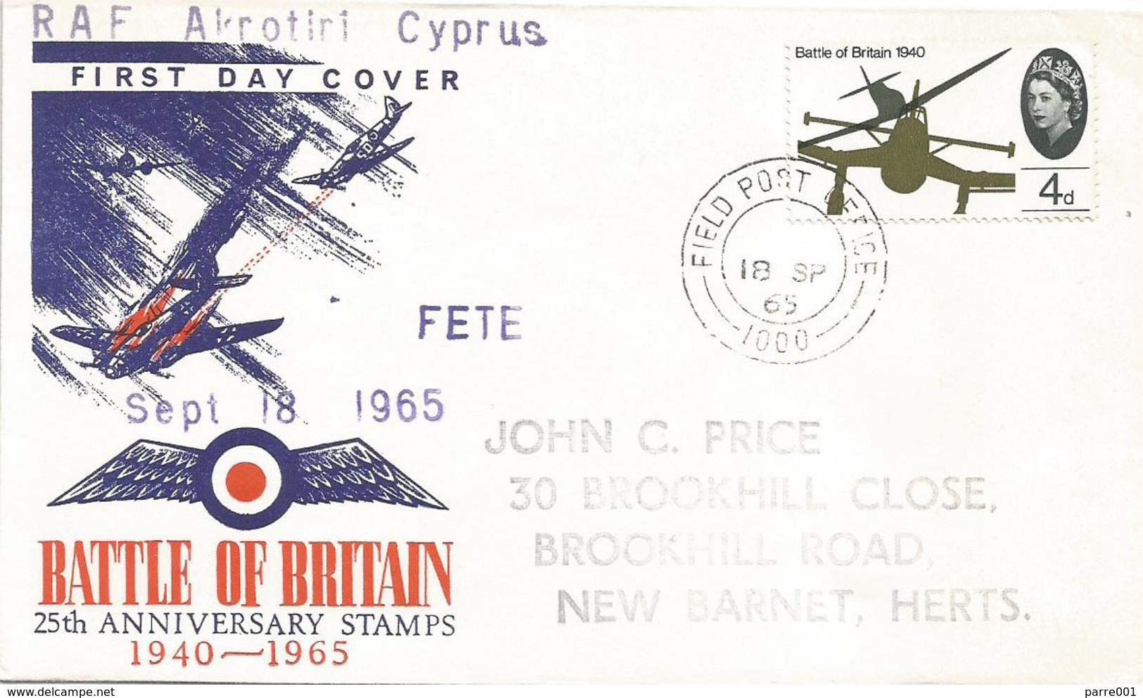 Cyprus 1965 FPO 1000 Akrotiri Battle Of Britain RAF Military Forces Cover - Brieven En Documenten