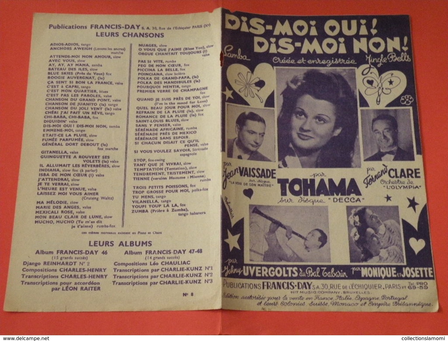 Dis Moi ! Oui Dis Moi Non ! (Tohama)-(Paroles Henry Lemarchand) (Musique Ludo Langlois) Partition 1948 - Song Books