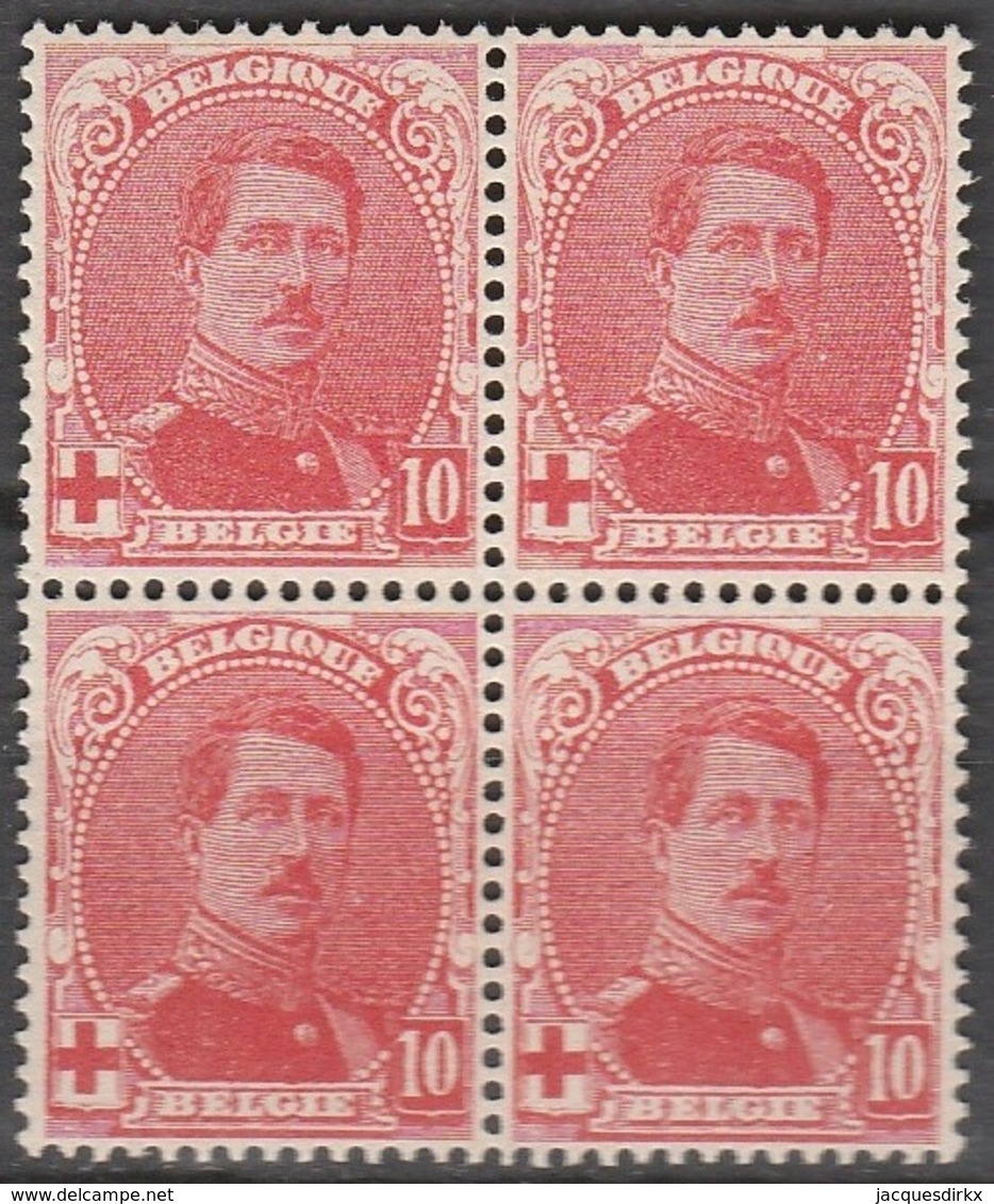 Belgie    .    OBP   .    130  Blok Van 4          .      **       .   Postfris    .  / .  Neuf Sans  Charniere - 1914-1915 Cruz Roja