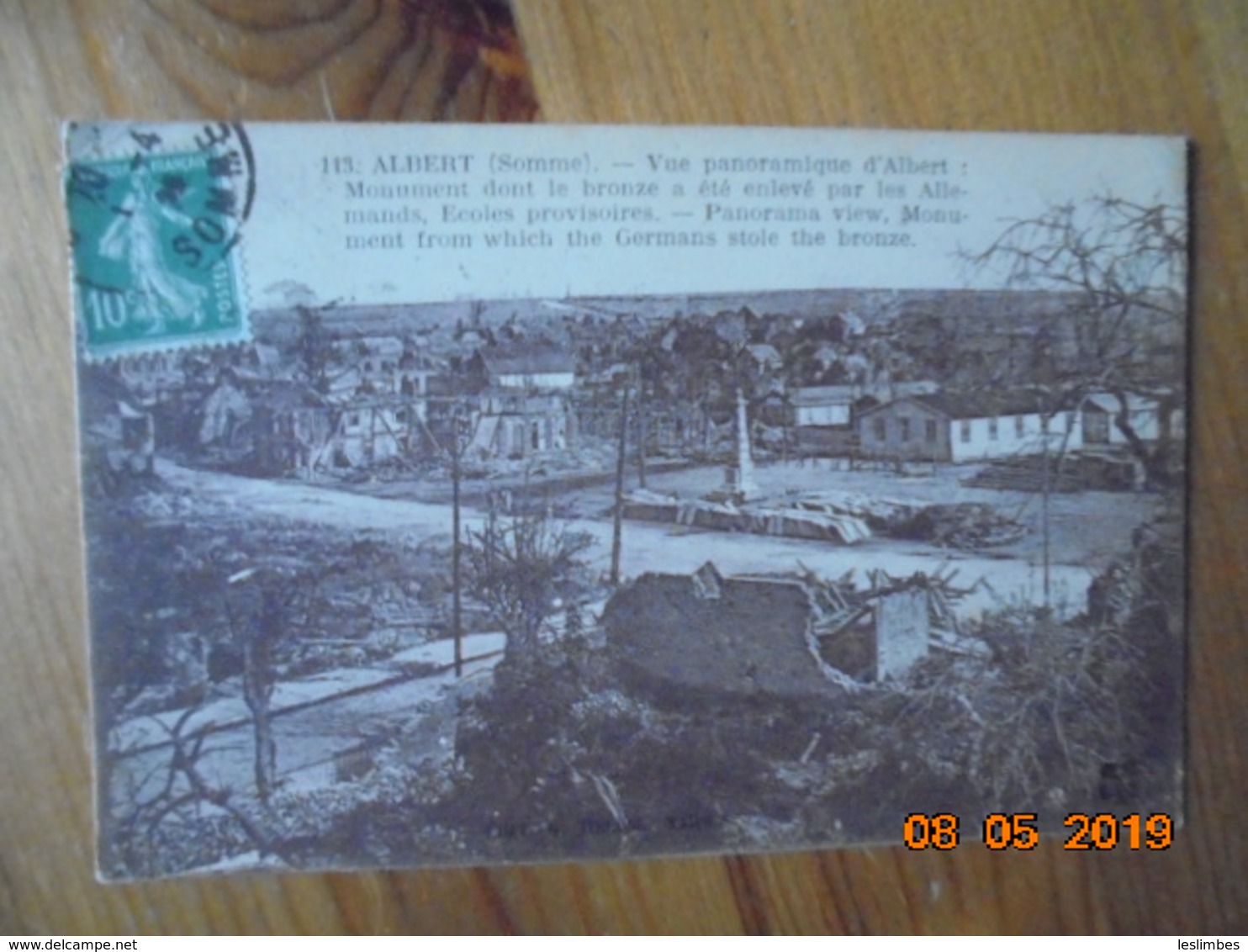 Albert. Vue Panoramique D'Albert : Monument Dont Le Bronze A Ete Enleve Par Les Allemands, Ecoles Provisoires. CCC&C 113 - Albert