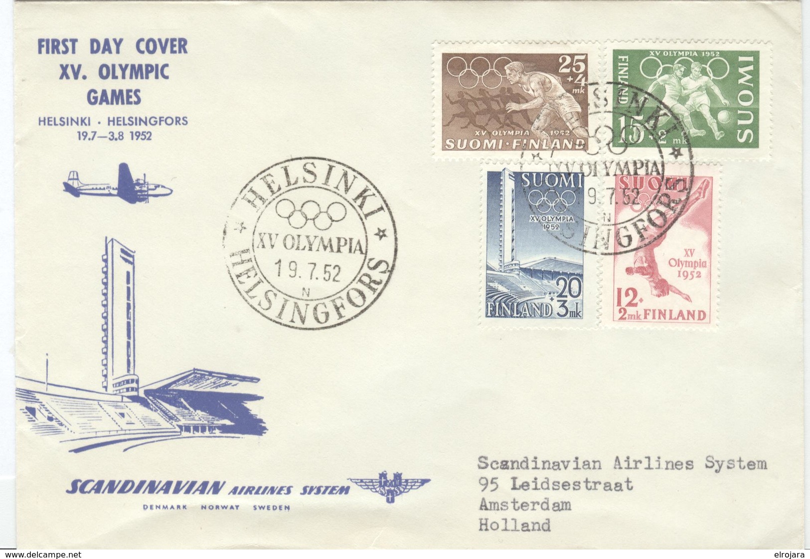 FINLAND Olympic SAS Cover With Olympic Set With Olympic Cancel 19.7.52 N = Olympic Stadium Opening Day - Ete 1952: Helsinki