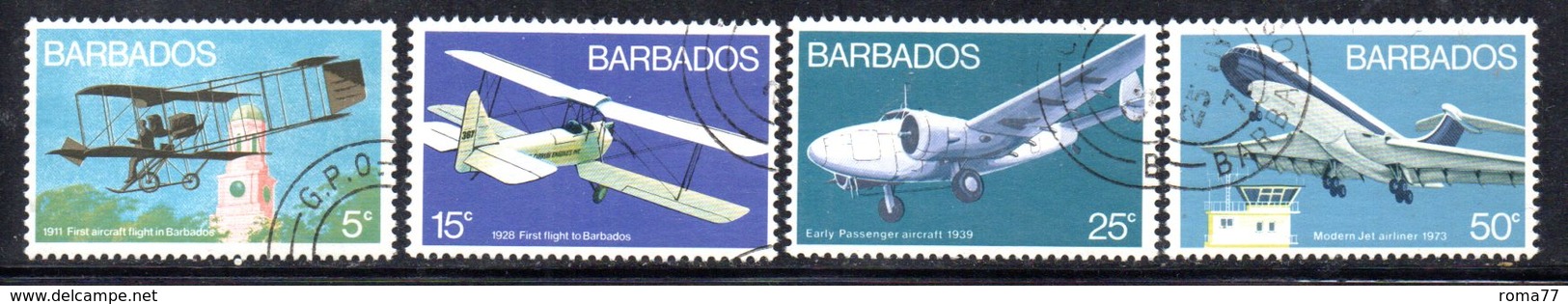 CI911 - BARBADOS 1972, Serie Yvert N. 361/364  Usata  (2380A) . Aerei - Barbados (1966-...)
