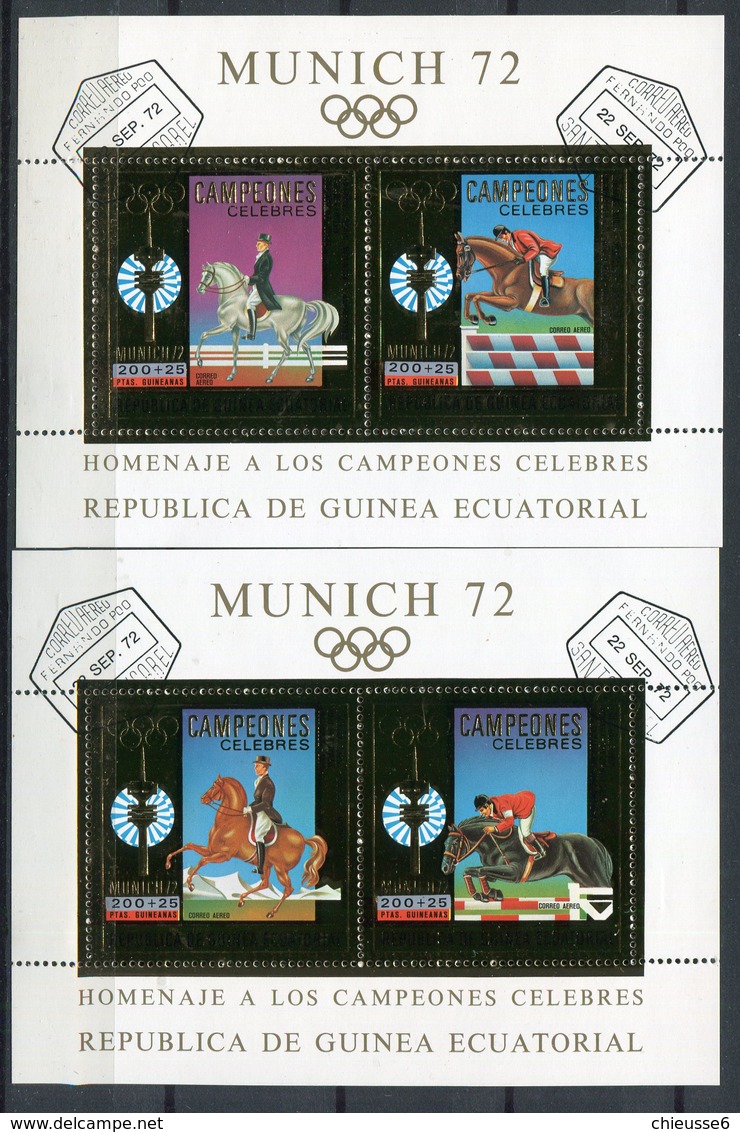 (B12 - Lot 104) - Guinée équatoriale Ob Lot De 2 Blocs Or  - JO Munich 72 - Cavaliers Célèbres - - Equatorial Guinea