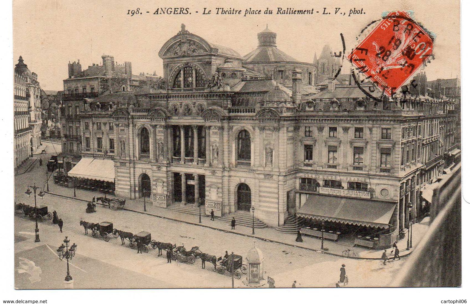 - CPA ANGERS (49) - Le Théâtre Place Du Ralliement 1912 (GRAND CAFE DE FRANCE) - Photo L. V. 198 - - Angers