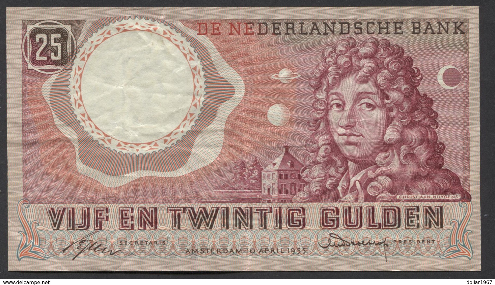 Netherlands  25 Gulden 10-4-1955 - NO: 3 AV 081841  - See The 2 Scans For Condition.(Originalscan ) - 25 Gulden