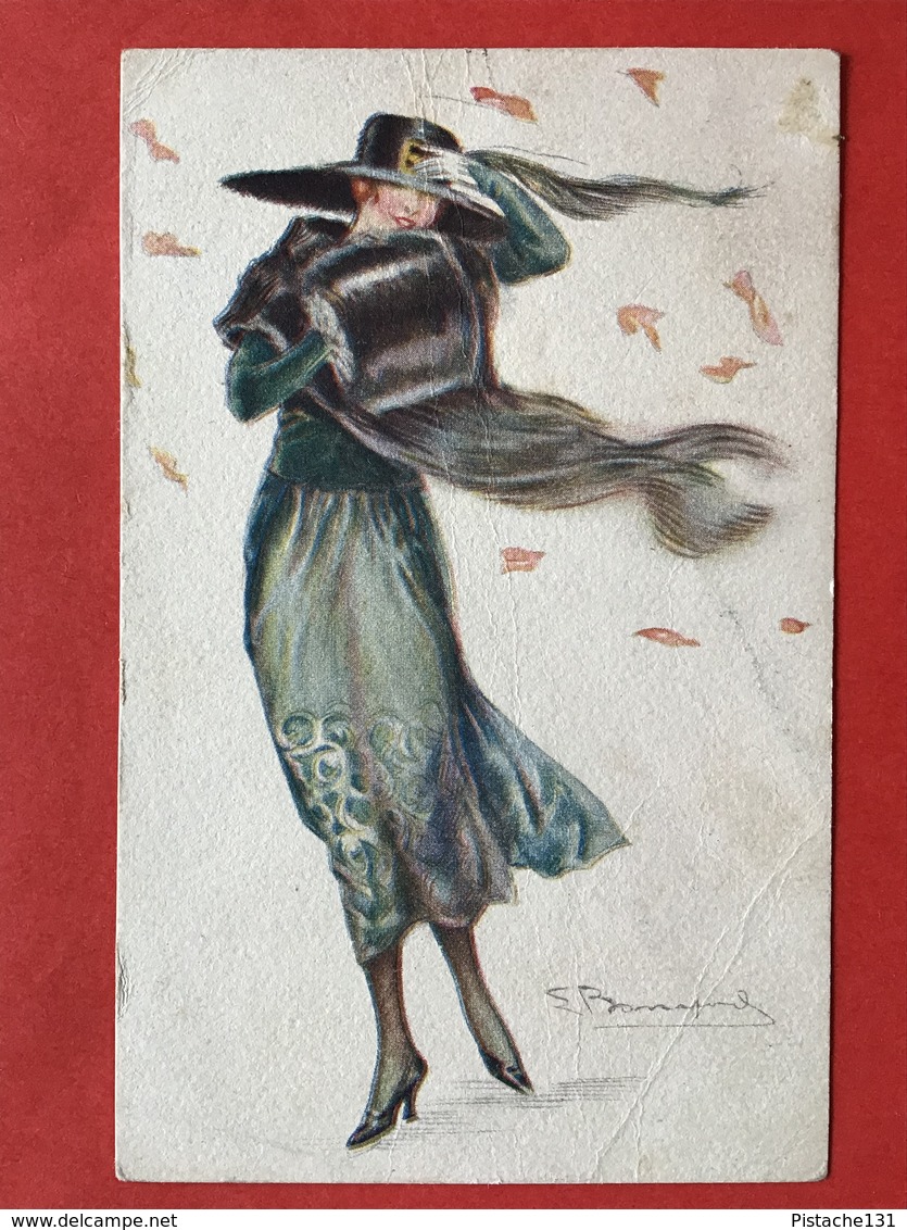 Illustrateur BOMPARD - ART DECO - MODE - HERFST - WIND - AUTOMNE - VENT - Bompard, S.