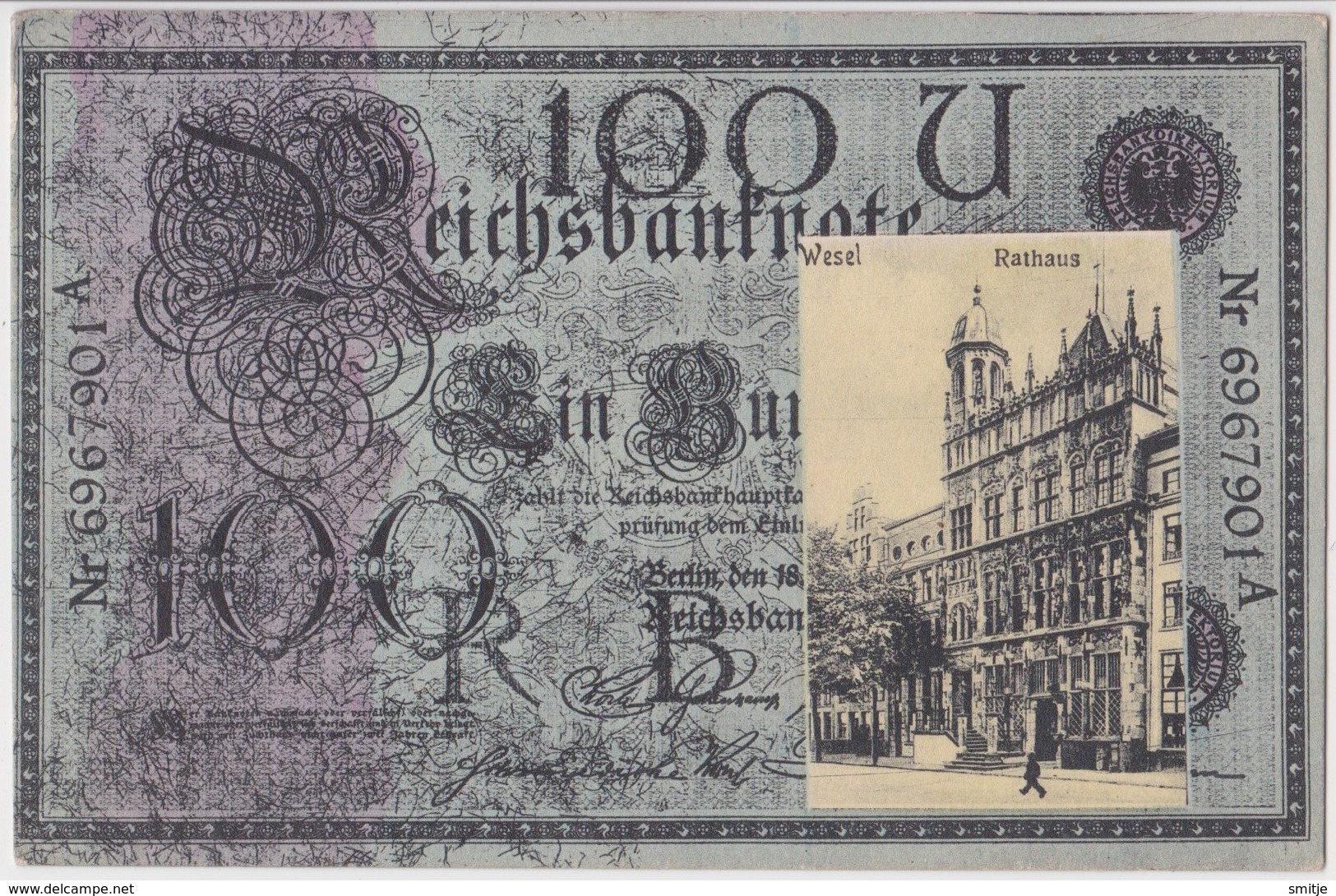 AK REICHSBANKNOTE MIT WESEL RATHAUS 1908 - Wesel