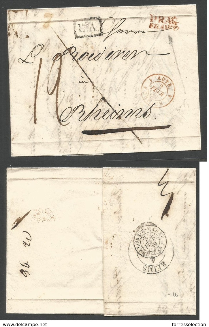 CZECHOSLOVAKIA. 1839 (26 Jan) Prag - France, Rheims (2-4 Febr) Stampless EL, Red St. Line Date Depart Brown + "LA" + Cha - Otros & Sin Clasificación