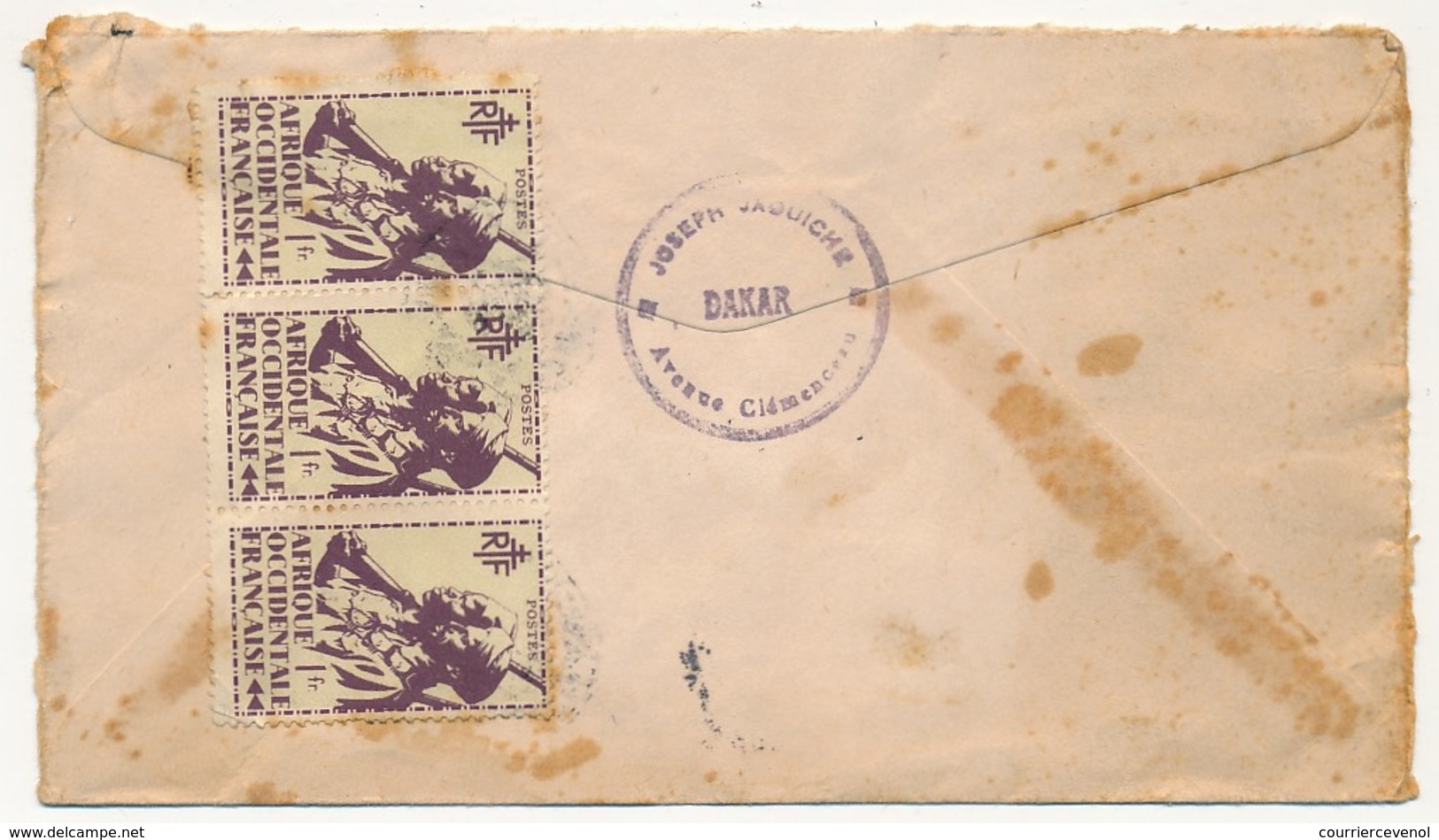 Enveloppe Depuis Dakar, Taxée à Marseille - 2 X 5F + 2F Gerbes - 1946 - 1859-1959 Covers & Documents