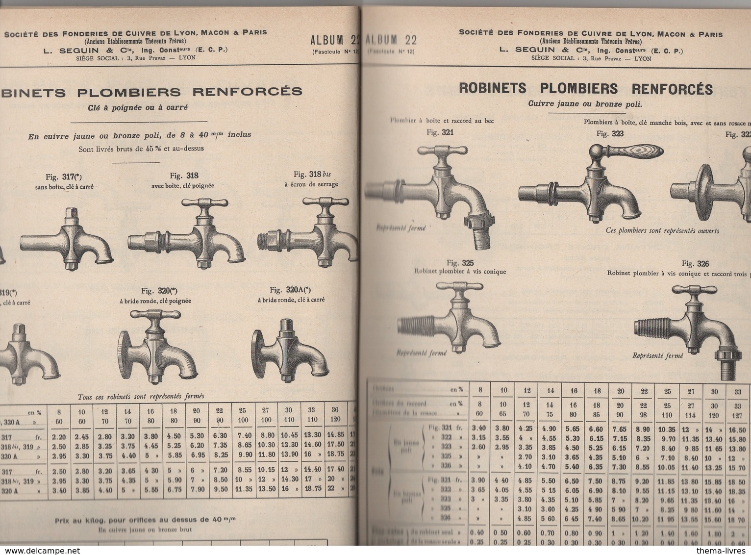 Lyon Mâcon Paris :catalogue SEGUIN ET Cie (cuivrerie) : ROBINETTERIE Pour Distribution D'eau (CAT 1402) - Publicités