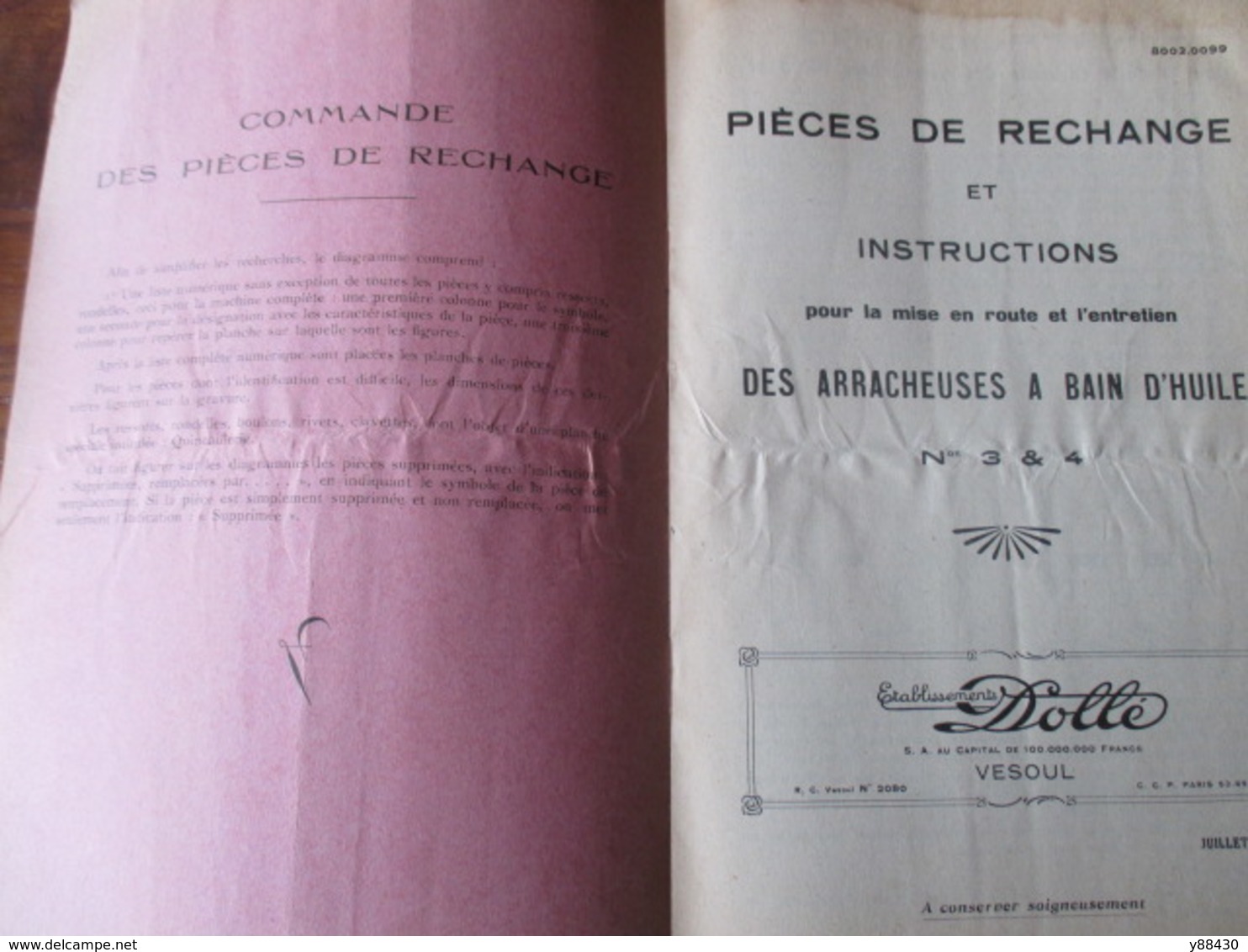 Livret Pour ARRACHEUSES A BAIN D'HUILE - Ets DOLLE à VESOUL - Année 1951 - 12 Pages - 7 Photos - Machines