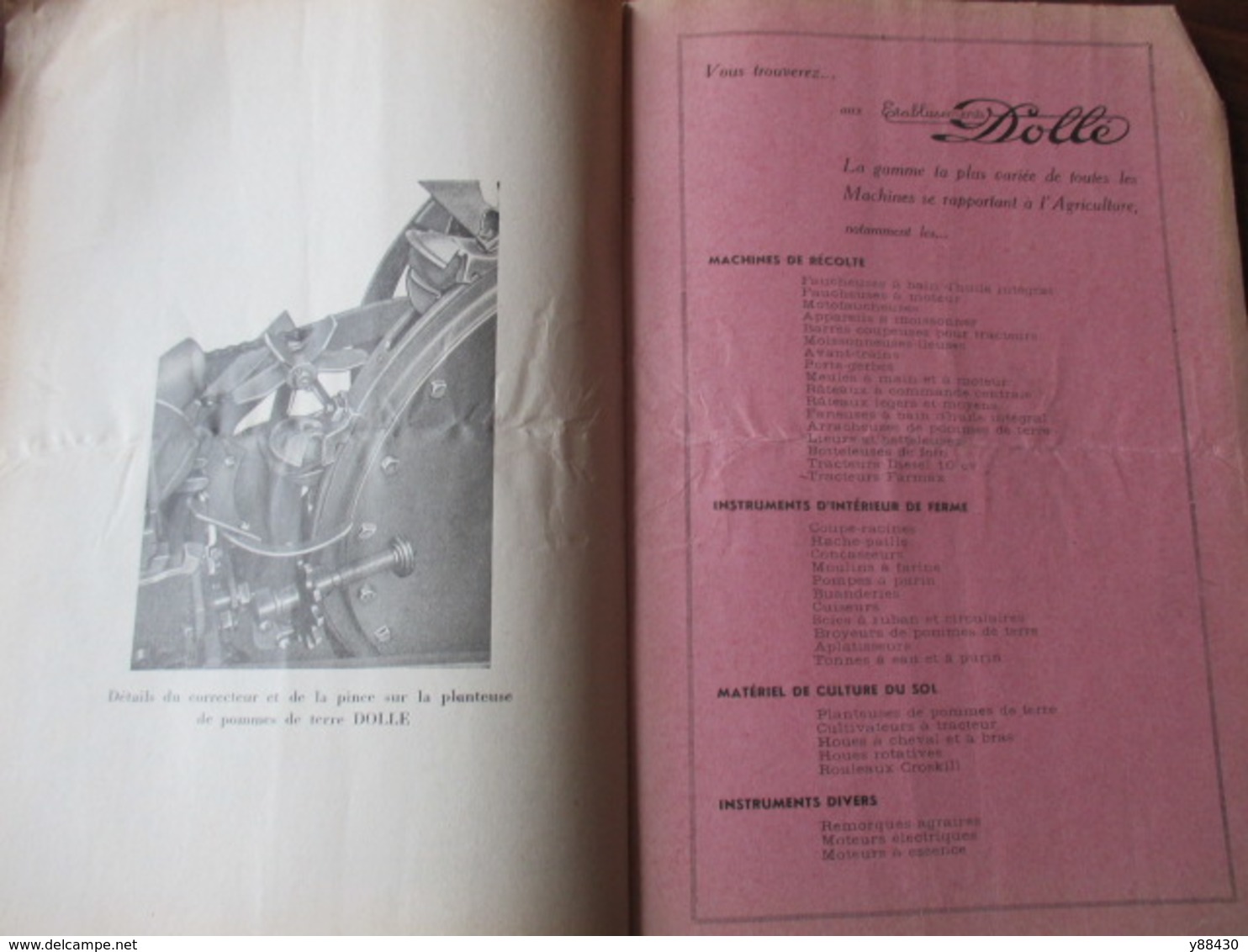 Livret pour ARRACHEUSES A BAIN D'HUILE - Ets DOLLE à VESOUL - année 1951 - 12 pages - 7 photos