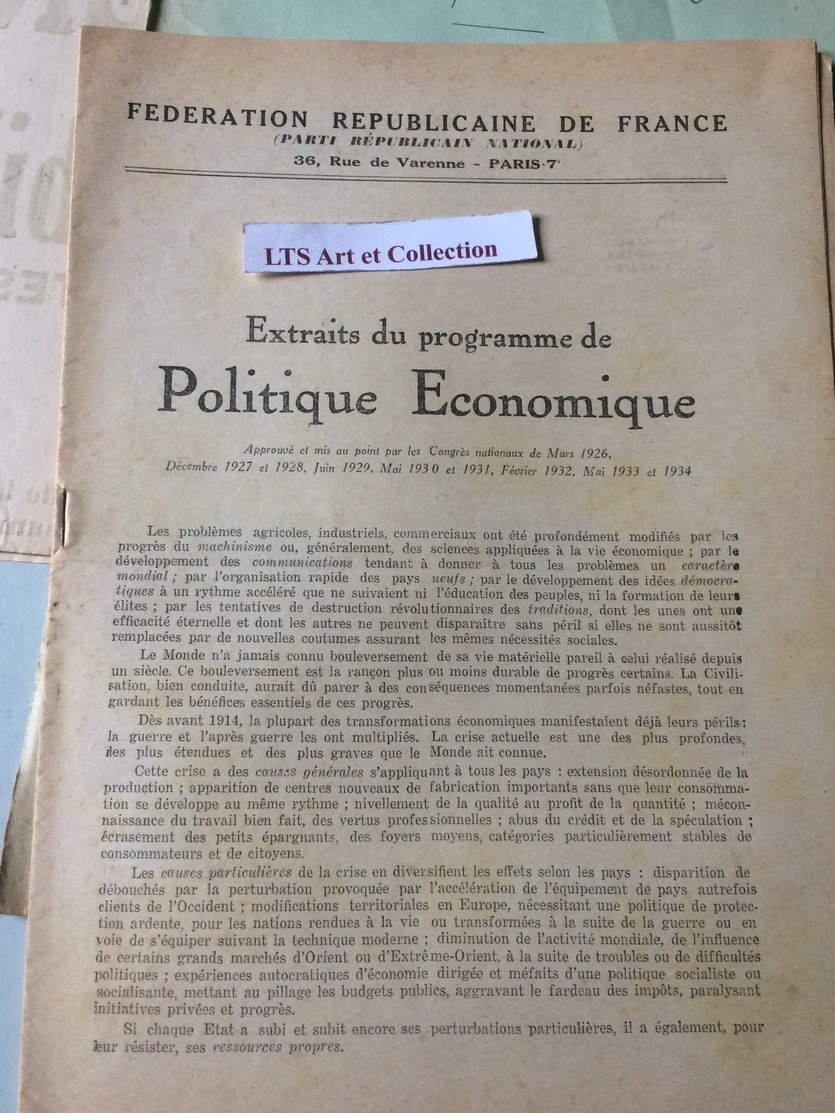 PROGRAMME ELECTORALE DES DIFFERENTS PARTIS AUX ELECTIONS LEGISLATIVES A GUERET CREUSE  EN 1936