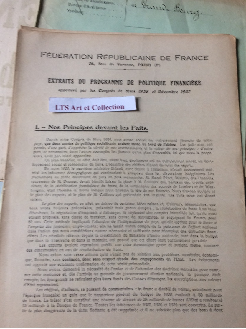 PROGRAMME ELECTORALE DES DIFFERENTS PARTIS AUX ELECTIONS LEGISLATIVES A GUERET CREUSE  EN 1936