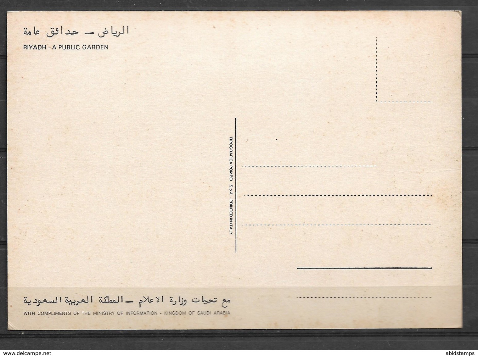 SAUDI ARABIA POSTCARD , VIEW CARD PUBLIC GARDEN RIYADH - Arabie Saoudite