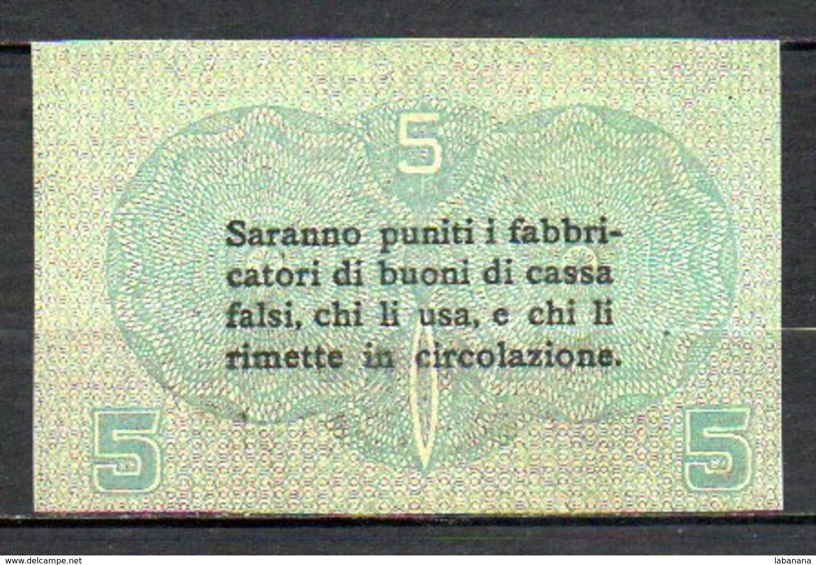 617-Italie Cassa Veneta Dei Prestiti Billet De 5c 1918 Neuf - Other & Unclassified