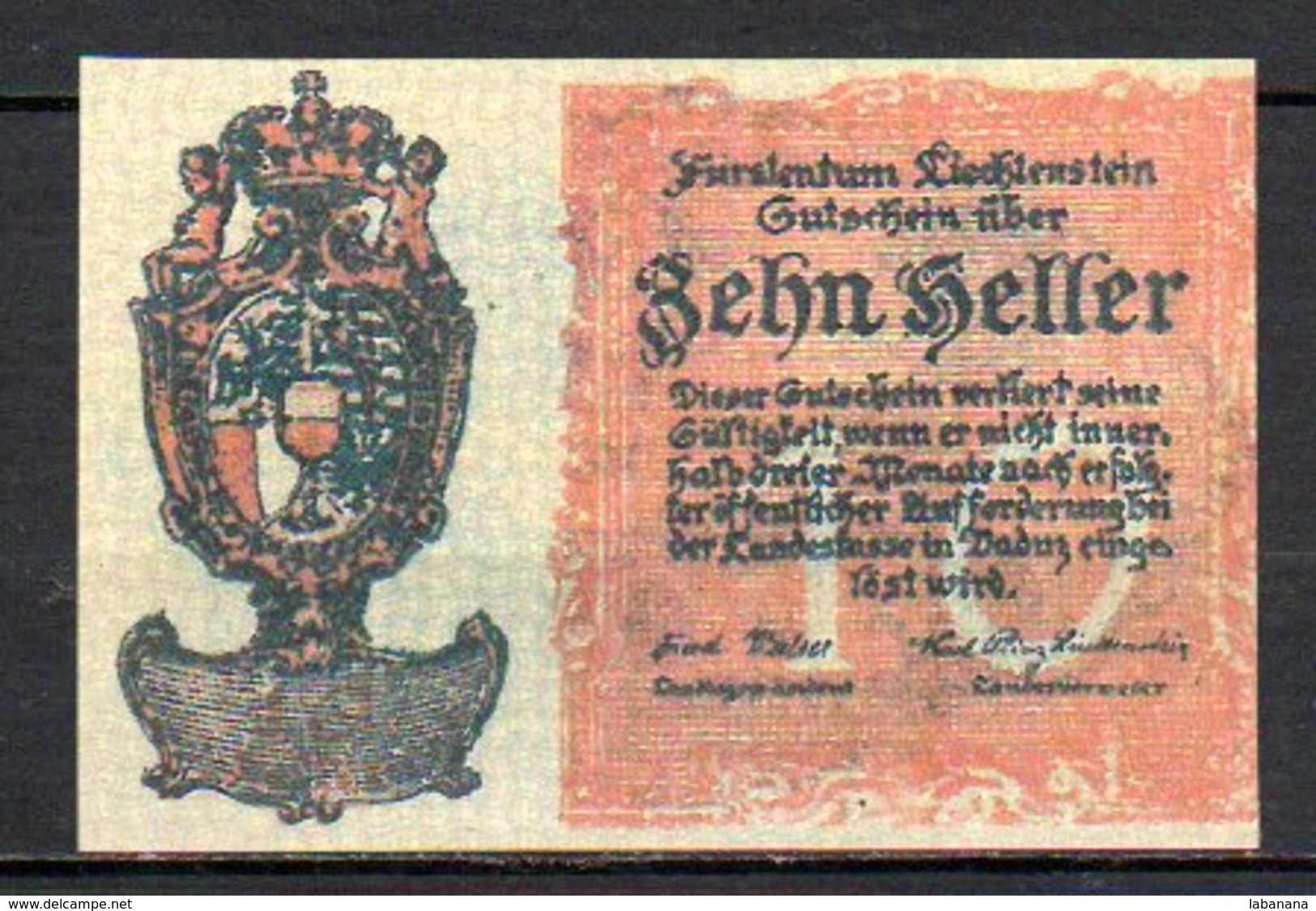 617-Liechenstein Billet De 10 Heller Neuf - Liechtenstein