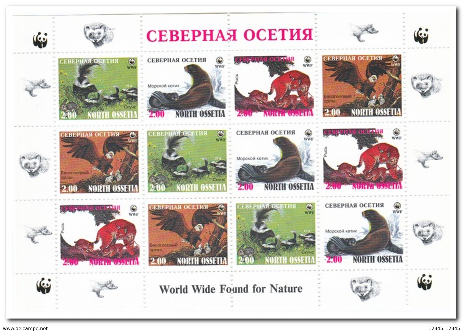 North Ossetia, Postfris MNH, Birds, WWF, Animals - Georgië