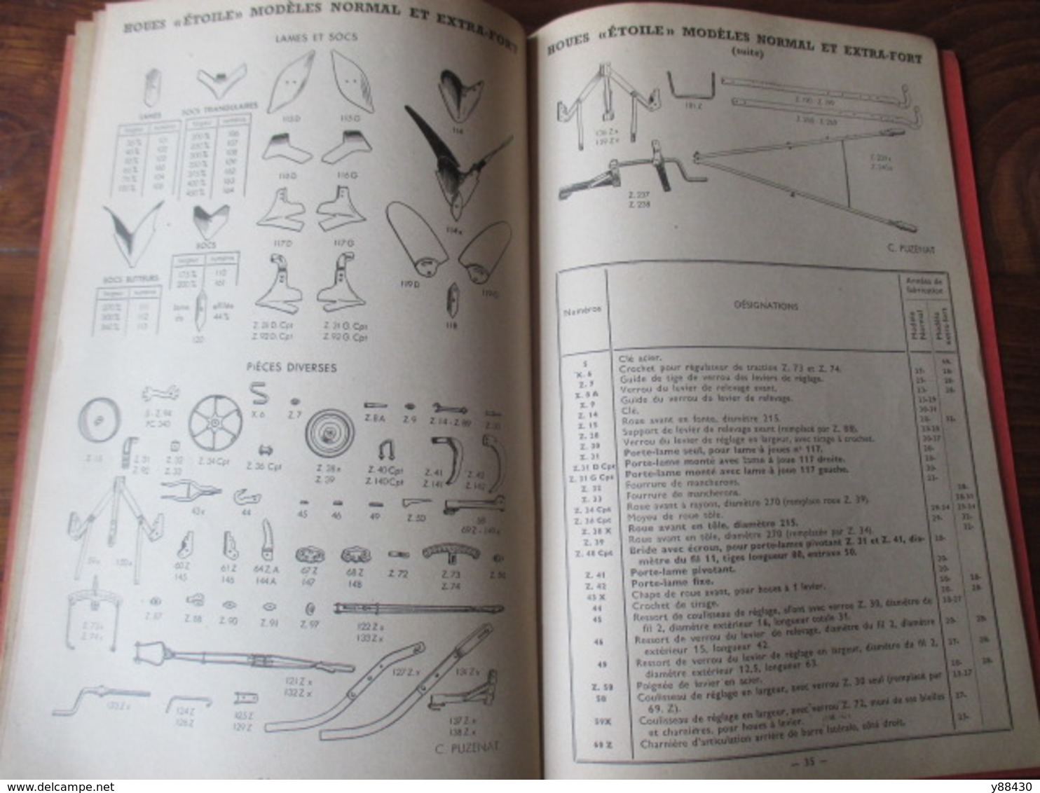 Livret pour PIECES DE RECHANGES  machines agricole - Ets. C. PUZENAT à BOURBON LANCY - année 1952 - 52 pages - 21 photos