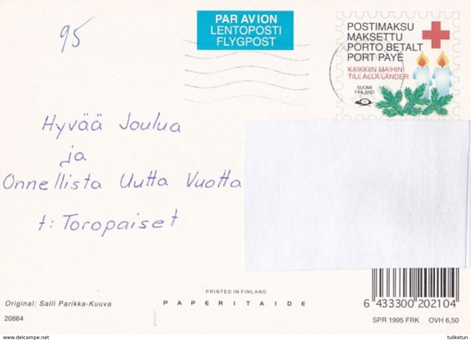 Postal Stationery - Children Holding Present Bunny - Birds - Bullfinches - Red Cross 1995 - Suomi Finland - Postage Paid - Interi Postali