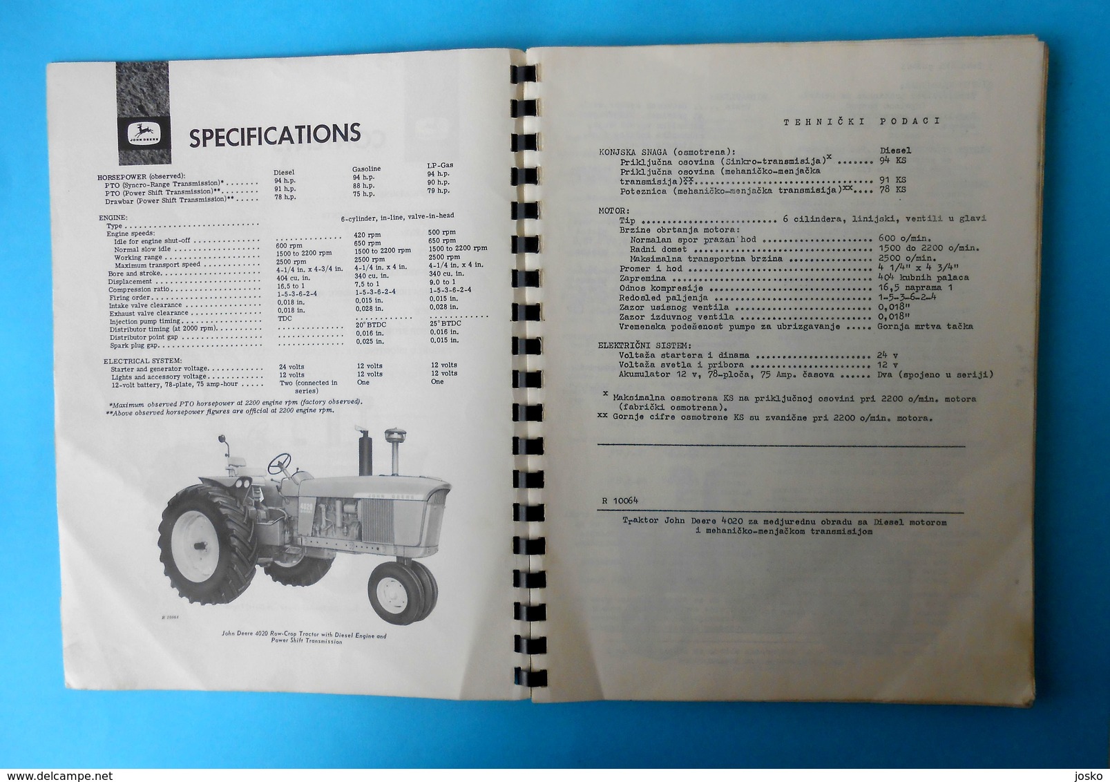 JOHN DEERE 4020 Tractors - Original Vintage Operator's Manual YUGOSLAVIAN - ENGLISH * Tractor Tracteur Traktor Trattore - Trattori