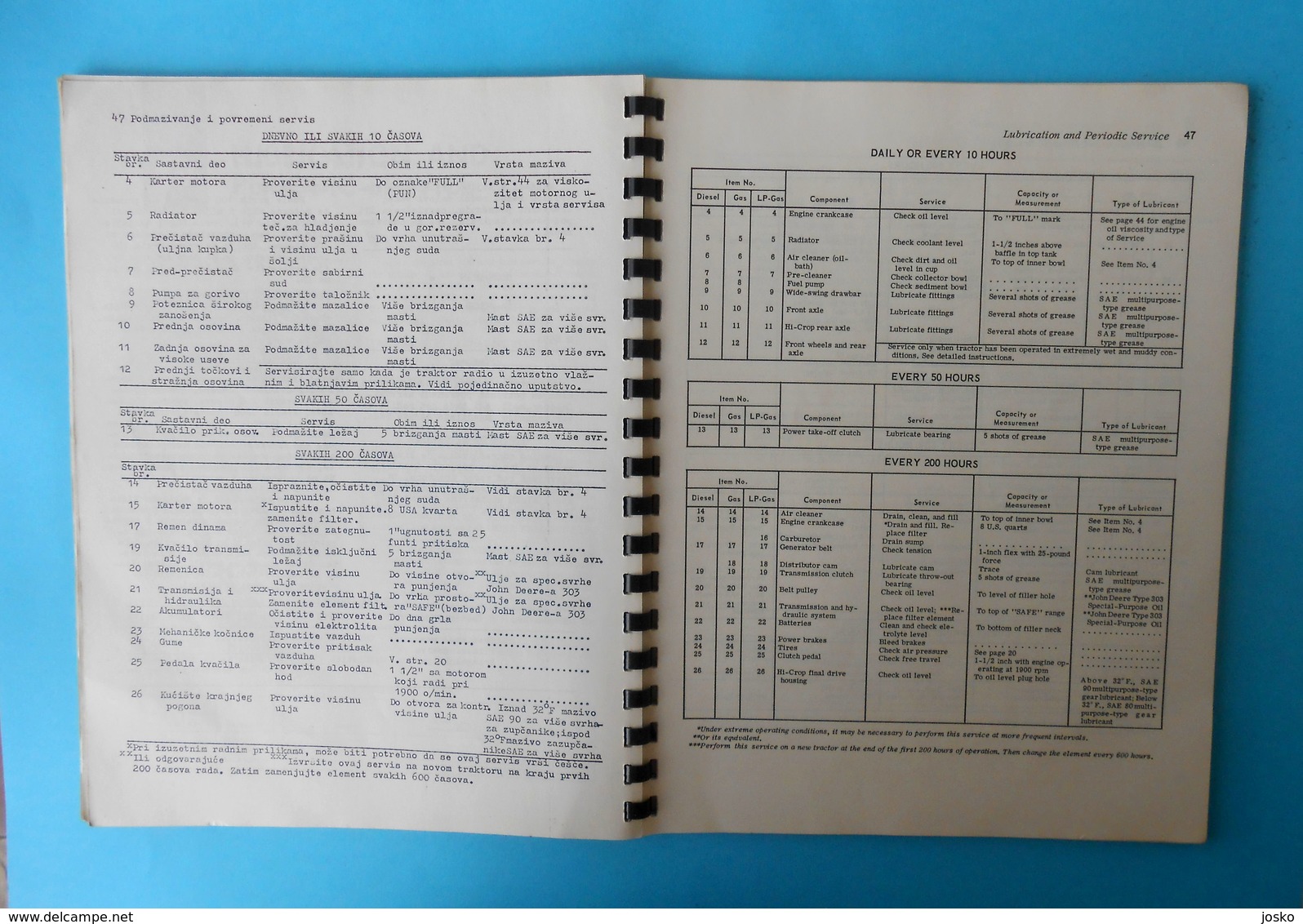 JOHN DEERE 4020 tractors - original vintage Operator's Manual YUGOSLAVIAN - ENGLISH * tractor tracteur traktor trattore