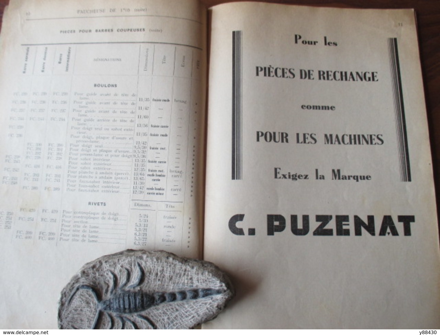 Livret pour FAUCHEUSES . Pièces de rechanges - Ets. C. PUZENAT à BOURBON LANCY - année 1934 - 64 pages - 18 photos