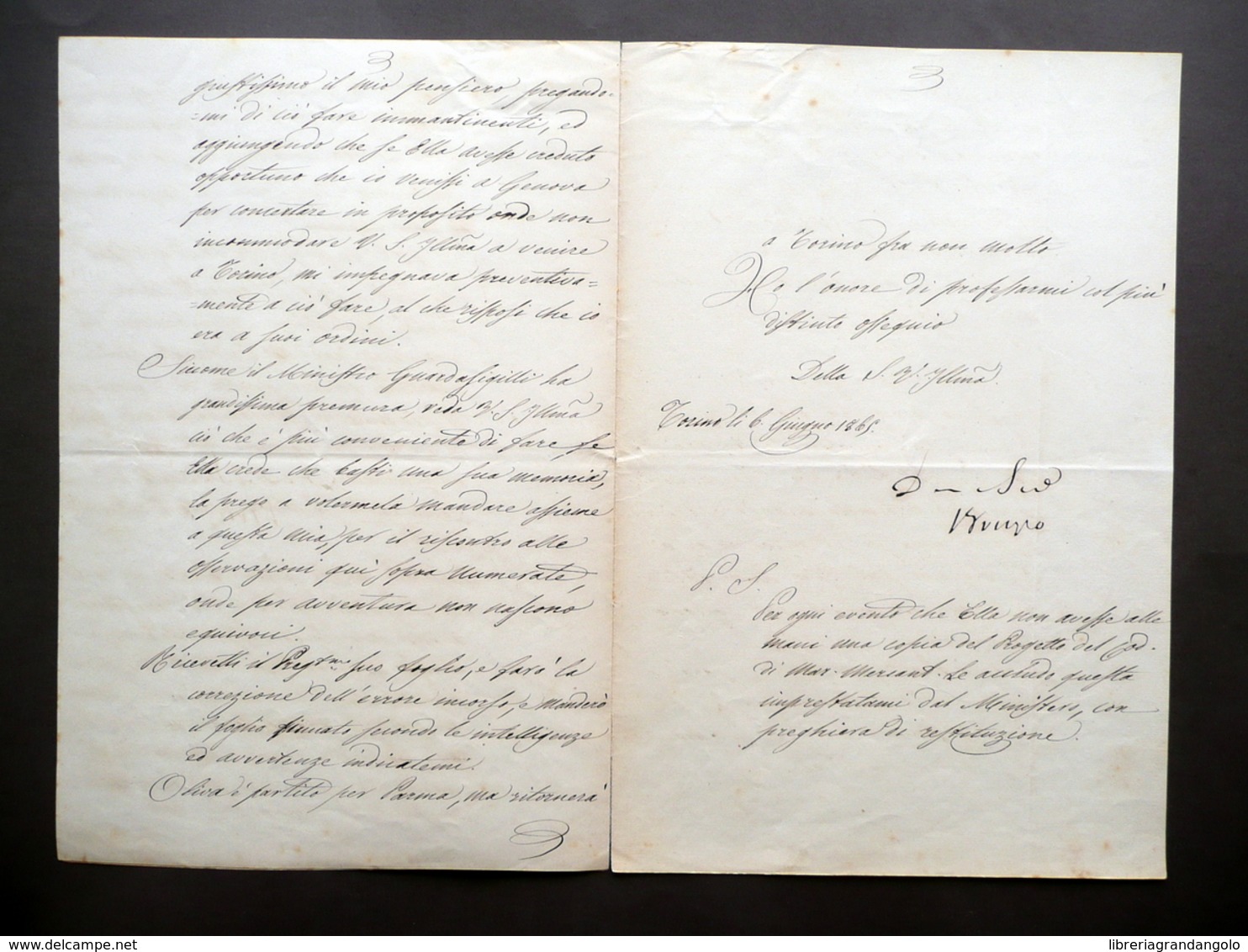 Autografo Bruzzo Giuseppe Firma Manoscritto Osservazioni Marina Mercantile 1865 - Altri & Non Classificati