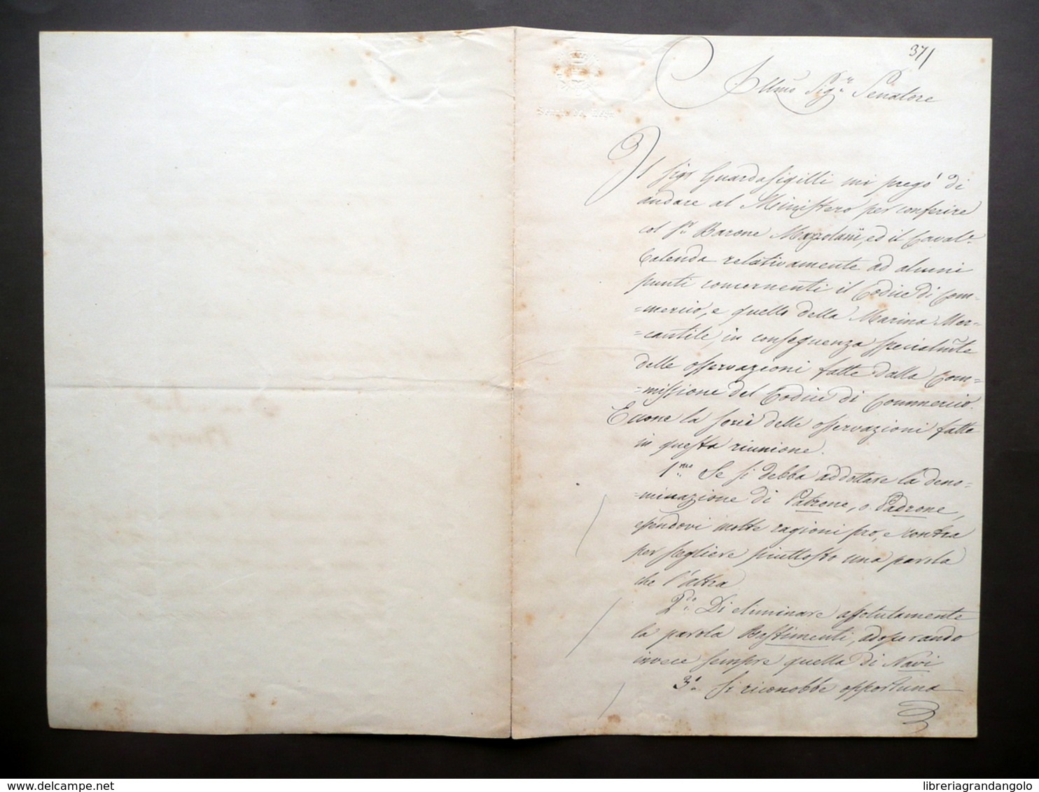 Autografo Bruzzo Giuseppe Firma Manoscritto Osservazioni Marina Mercantile 1865 - Altri & Non Classificati