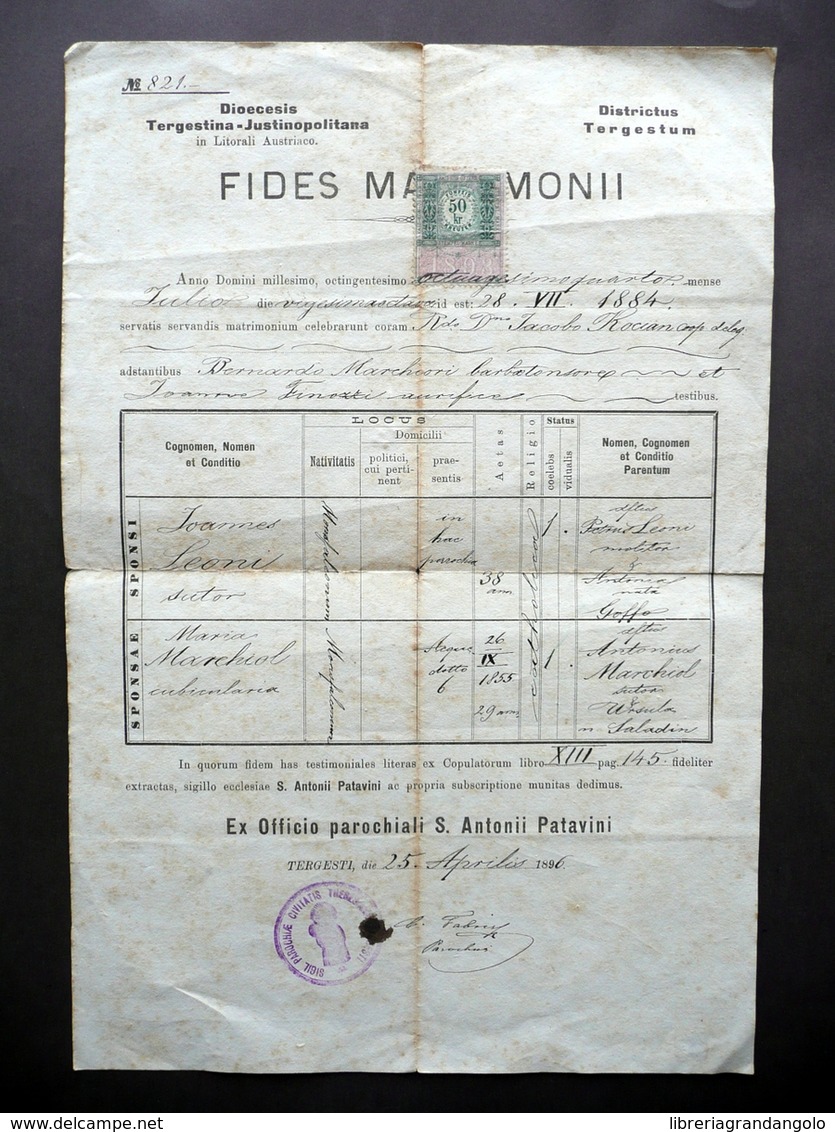 Fides Matrimonii Dioecesis Tergestina Justinopolitana Litorali Austriaco 1896 - Non Classificati