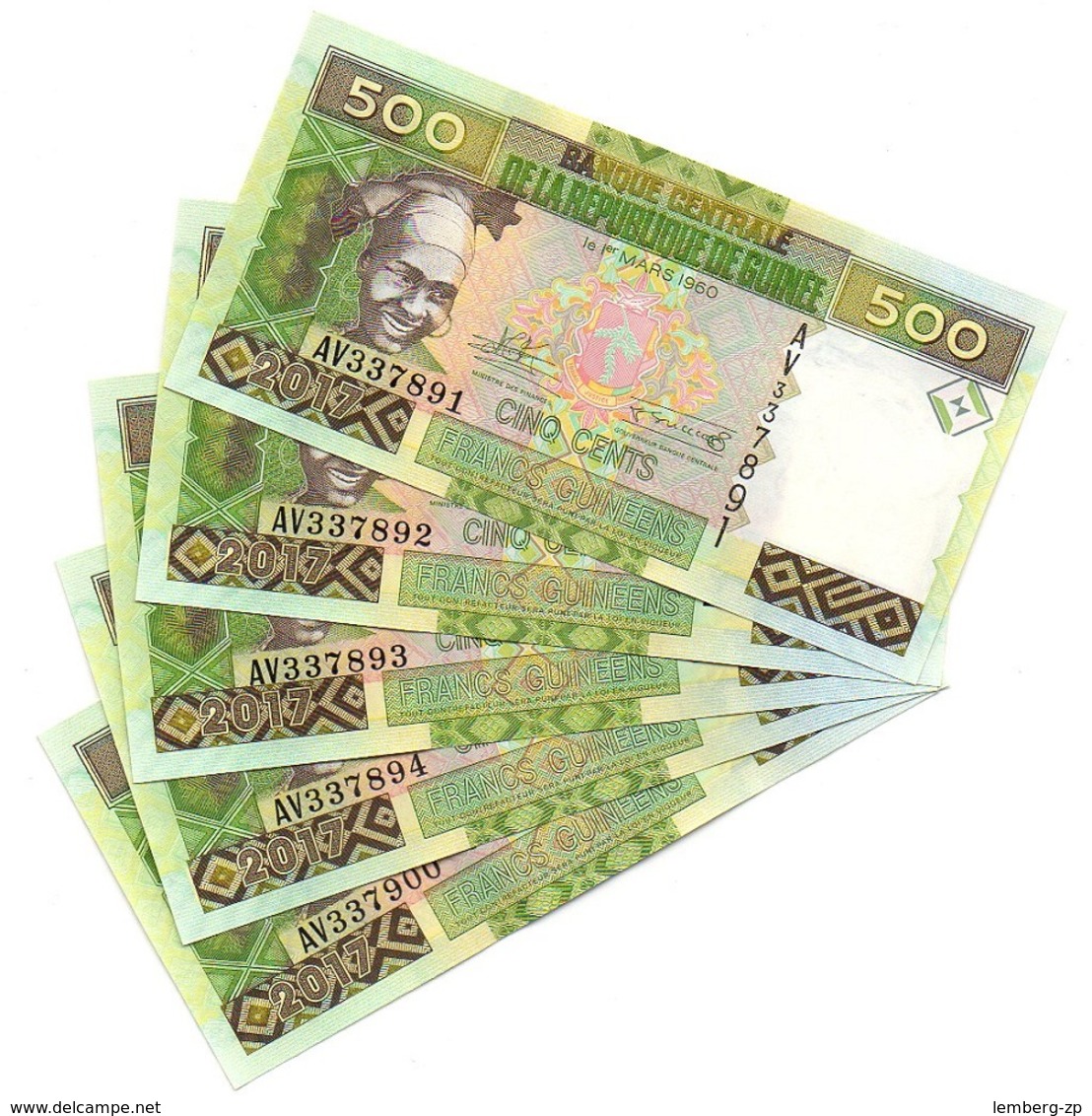 Guinea - 5 Pcs X 500 Francs 2017 UNC Lemberg-Zp - Guinee