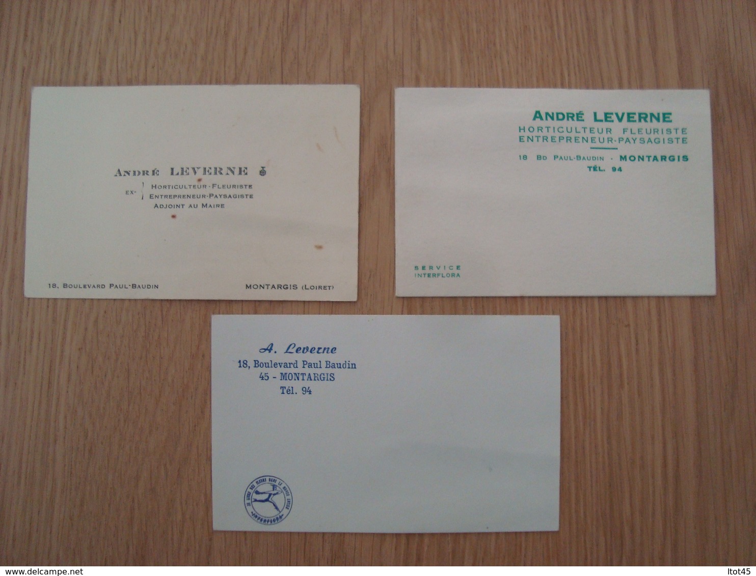 LOT DE 3 CARTES DE VISITE ANDRE LEVERNE HORTICULTEUR MONTARGIS - Visitenkarten