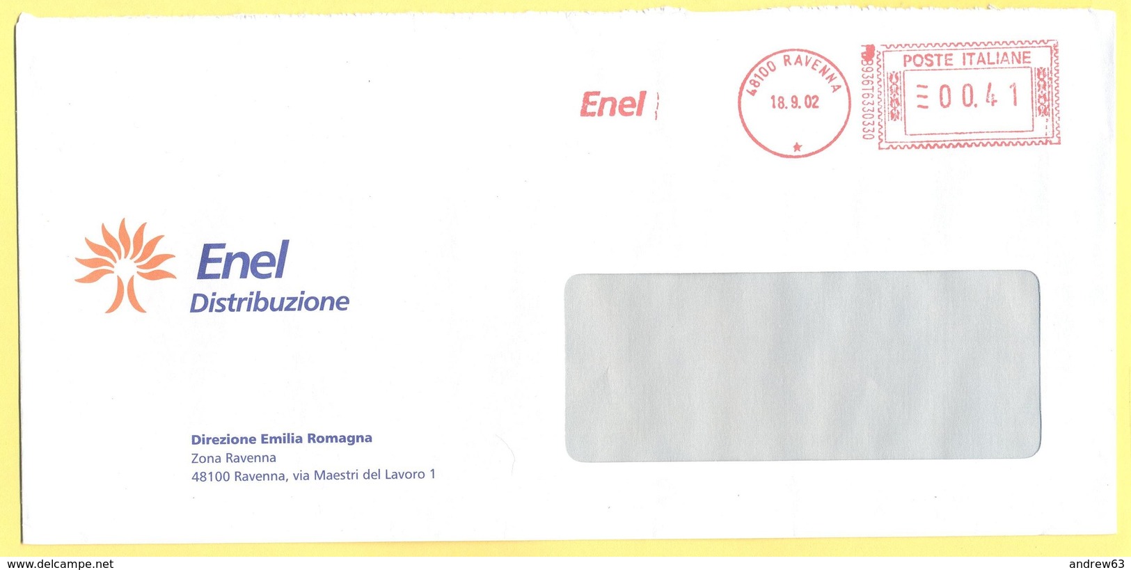 ITALIA - ITALY - ITALIE - 2002 - 00,41 EMA, Red Cancel - ENEL - Viaggiata Da Ravenna Per Ravenna - Macchine Per Obliterare (EMA)