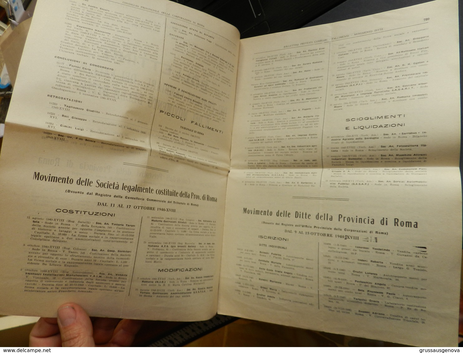 3.1) CONSIGLIO PROVINCIALE CORPORAZIONI ROMA BOLLETTINO PROTESTI FALLIMENTI MOVIMENTO DITTE 1940 - Decrees & Laws