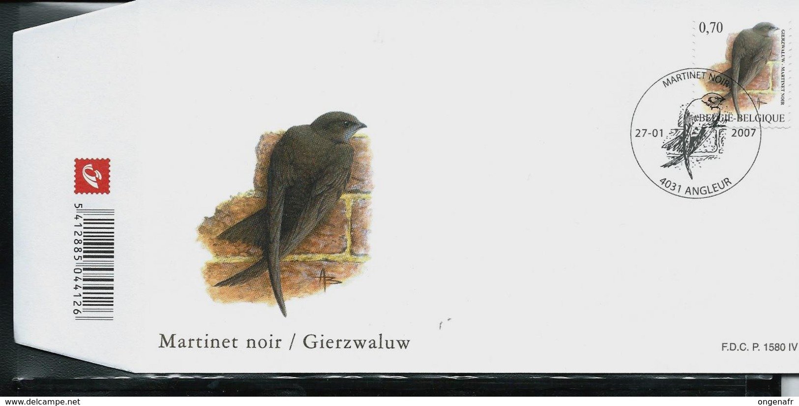 FDC Du N° 3608  Martinet Noir  /  Gierzwaluw  Obl. Angleur  27/01/2007 - 1985-.. Birds (Buzin)