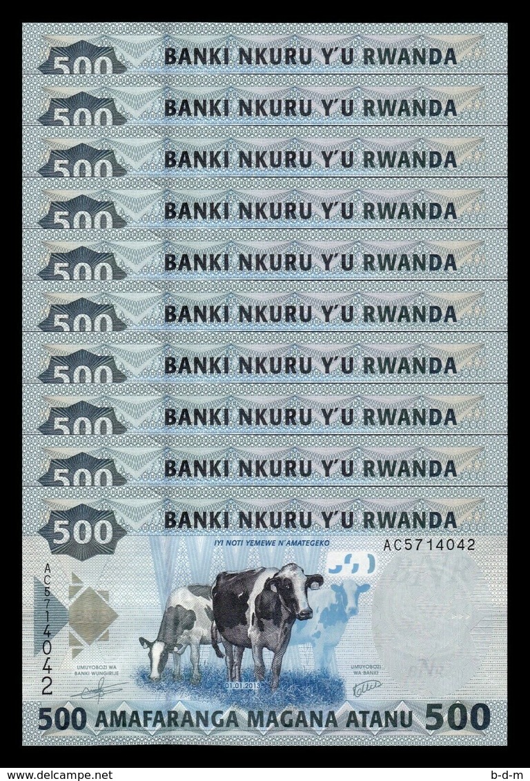 Ruanda Rwanda Lot Bundle 10 Banknotes 500 Francs 2013 Pick 38 SC UNC - Ruanda