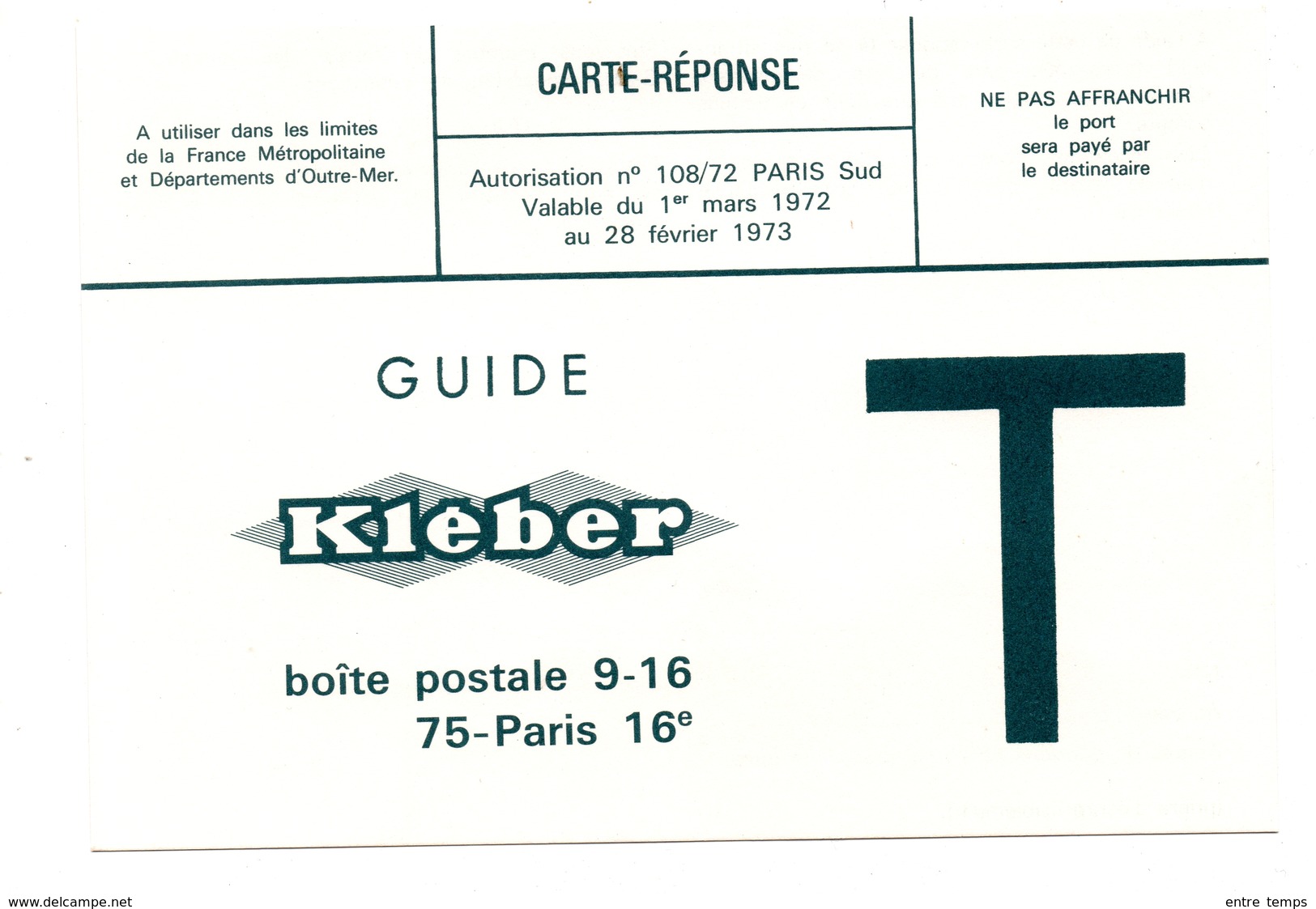 Kleber Carte - Réponse Lettre T   1973 - Autres & Non Classés