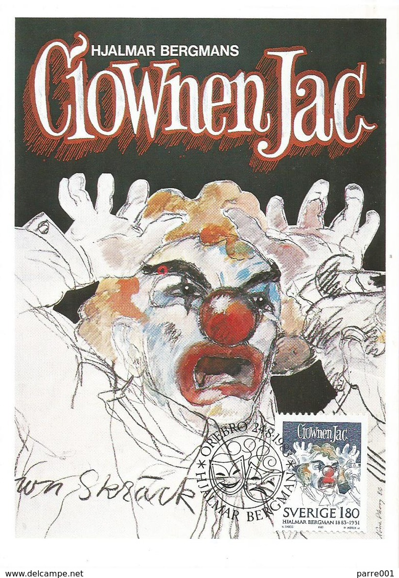 Sweden 1983 Stockholm Nobel Prize Literature Hjalmar Bergmans Circus Clown Maximumcard - Cirque