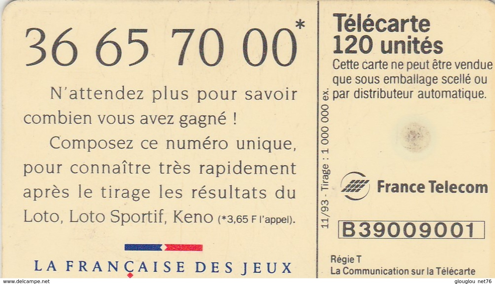 TELECARTE 120... KENO - 120 Unités 