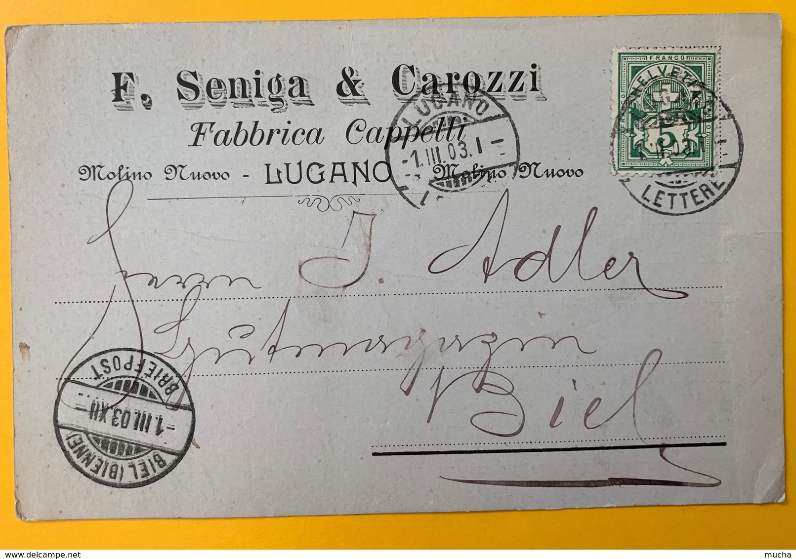 8633  - F.Seniga & Carozzi Fabbrica Capelli Lugano  1.03.1903 - Lugano