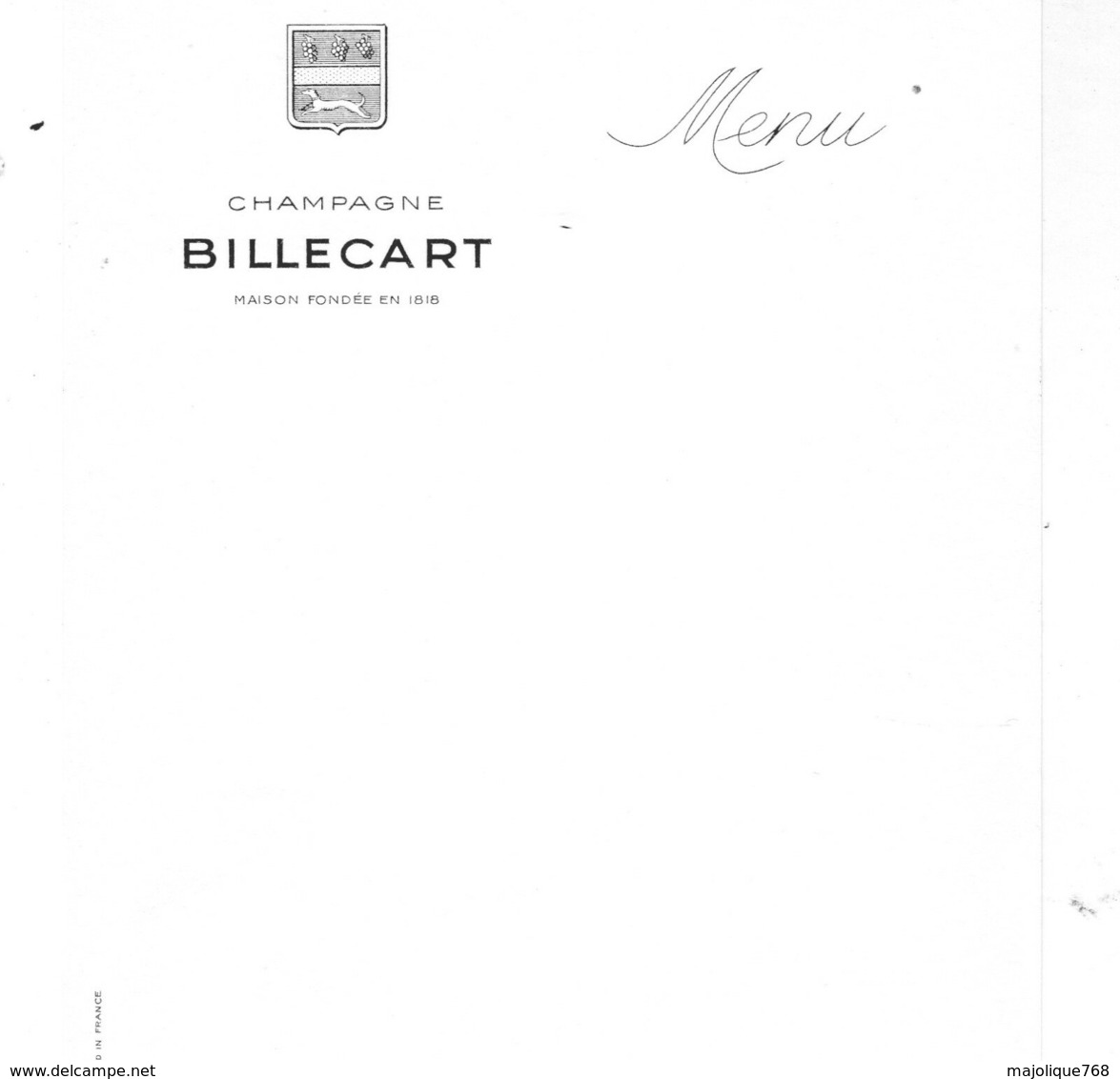 Lot De 3 Menus - 2 Champagne Billecart - Maison Fondée En 1818 Et 1 De Moet Et Chandon - - - Menu