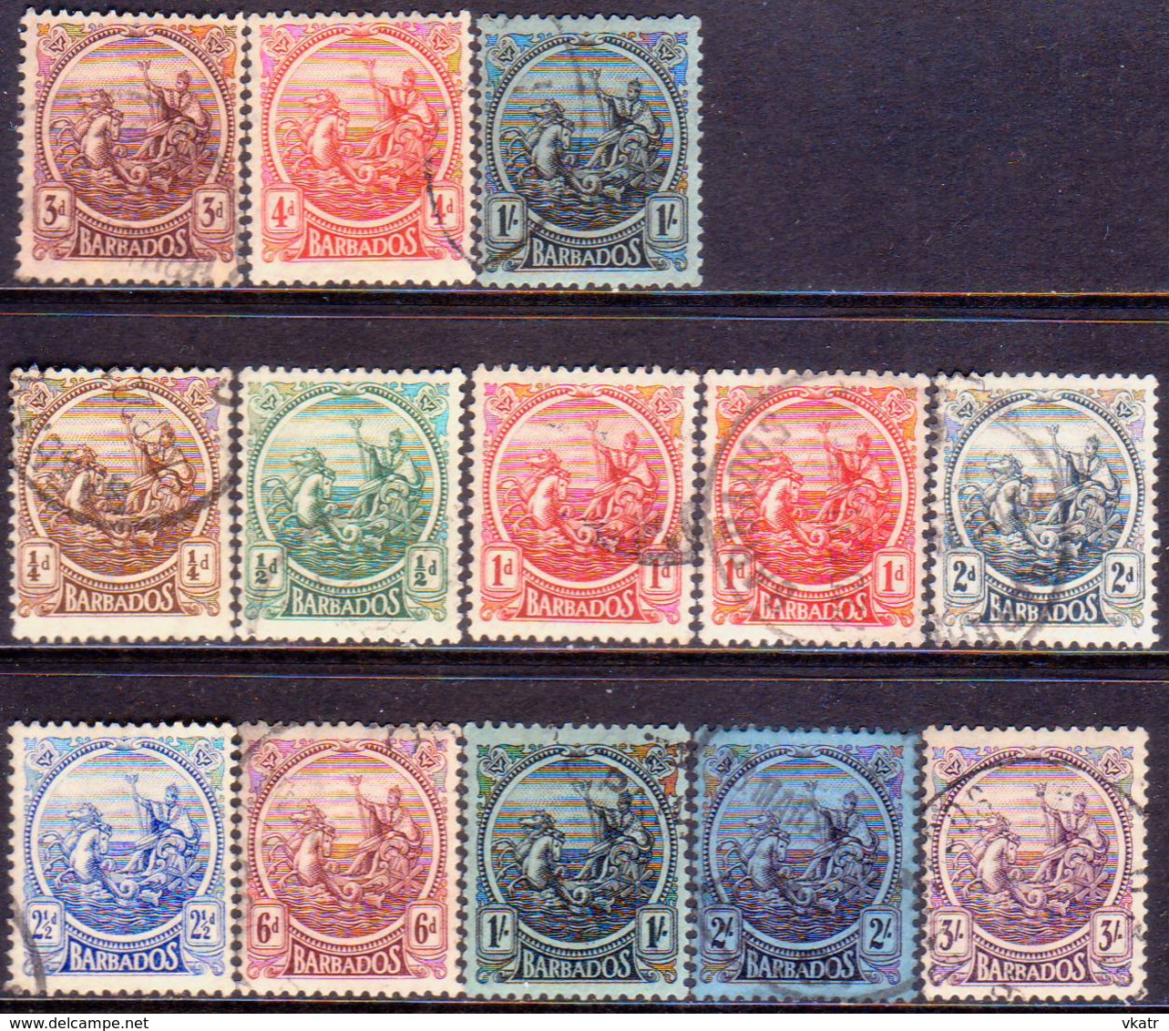 BARBADOS 1921-24 SG #213-28 Compl.set Incl. Shade For 1d Used CV £301 - Barbados (...-1966)