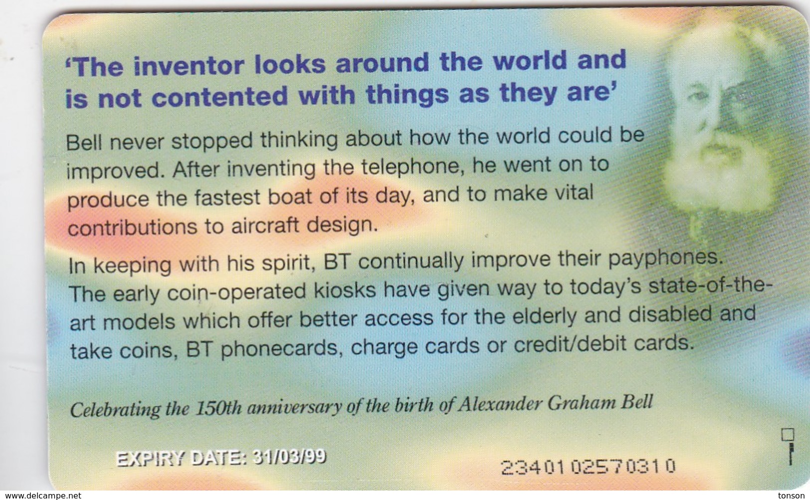 UK, BCC-079A, Bell 150th. Anniversary 4: - “The Inventor......”,  2 Scans.   Chip : GEM2 (Black/Grey) - BT Général
