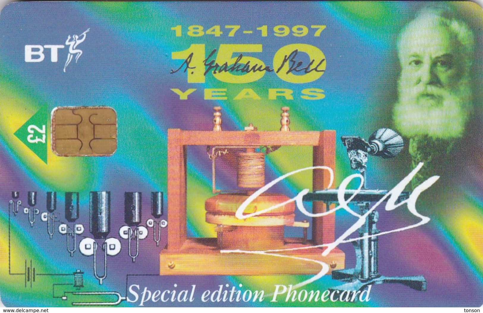 UK, BCC-079, Bell 150th. Anniversary 4: - “The Inventor......”,  2 Scans.   Chip : GPT2". - BT Général