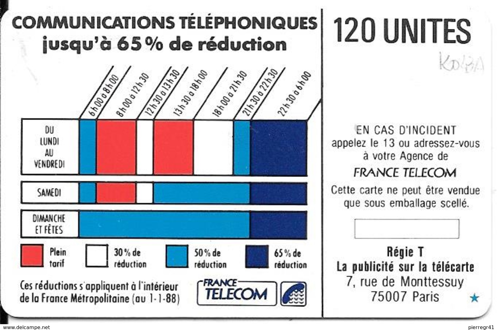 CARTE-PUBLIC-Ko43A.000.1-50U-BULL2-OFFSET--V°-CORDON BLEU-V°-Etoile Bleue-Plage 65% Violet -S/N°-BE - Cordons'