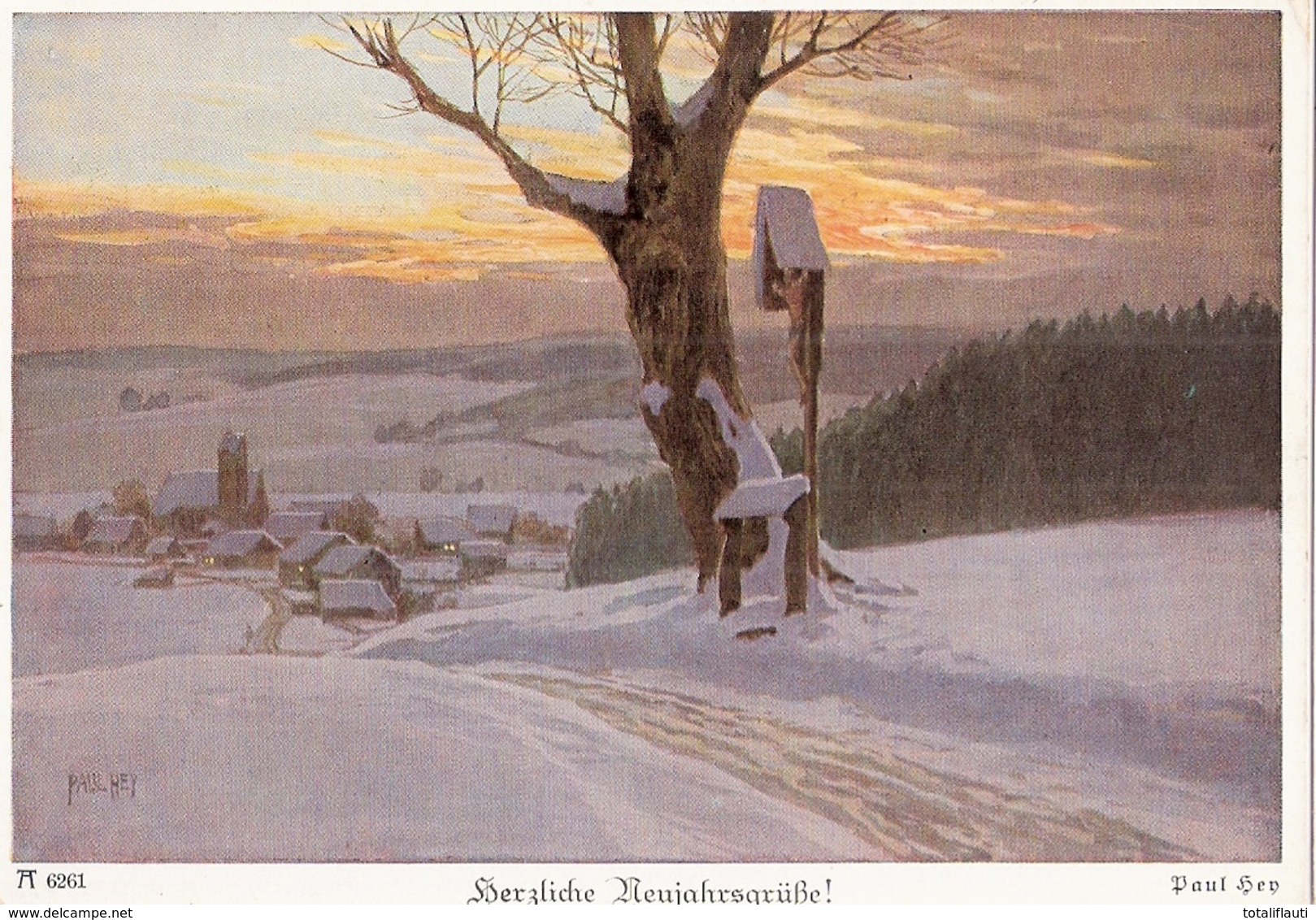 Paul Hey Ackermanns Kunst Karten Reihe 635 Kruzifix Nr. 6261 Herzliche Neujahrsgrüße Winter Schnee Ungelaufen - Hey, Paul